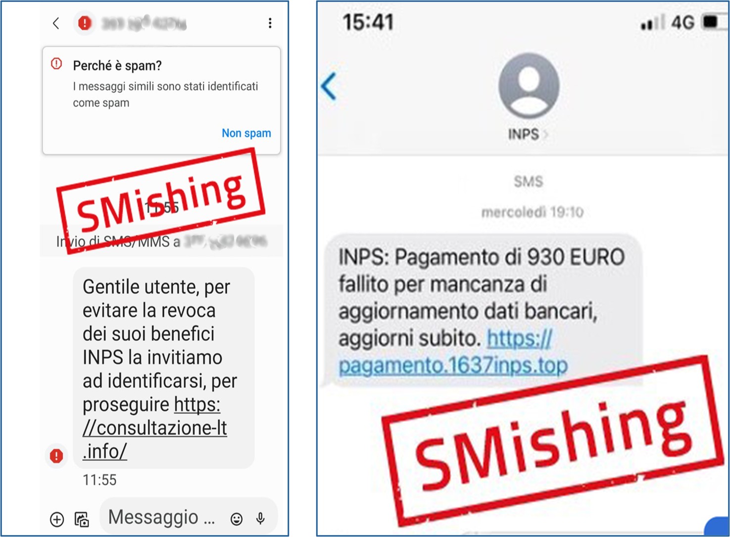 esempi di SMS fraudolenti che richiedono agli utenti di cliccare su link